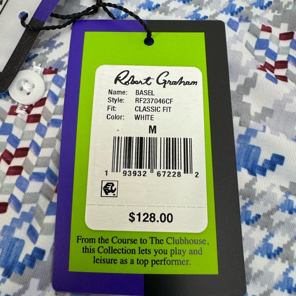 NWT Robert Graham Clubhouse Basel Geometric Performance Golf Polo MEDIUM $128 - Picture 6 of 12